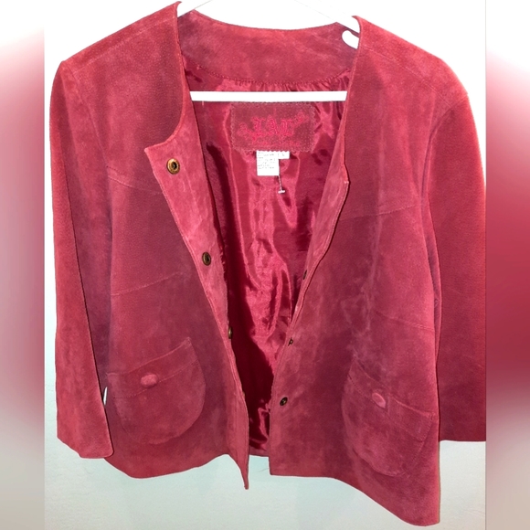 Women's LAL brand ruby red 100% leather jacket size large EUC - Picture 1 of 10